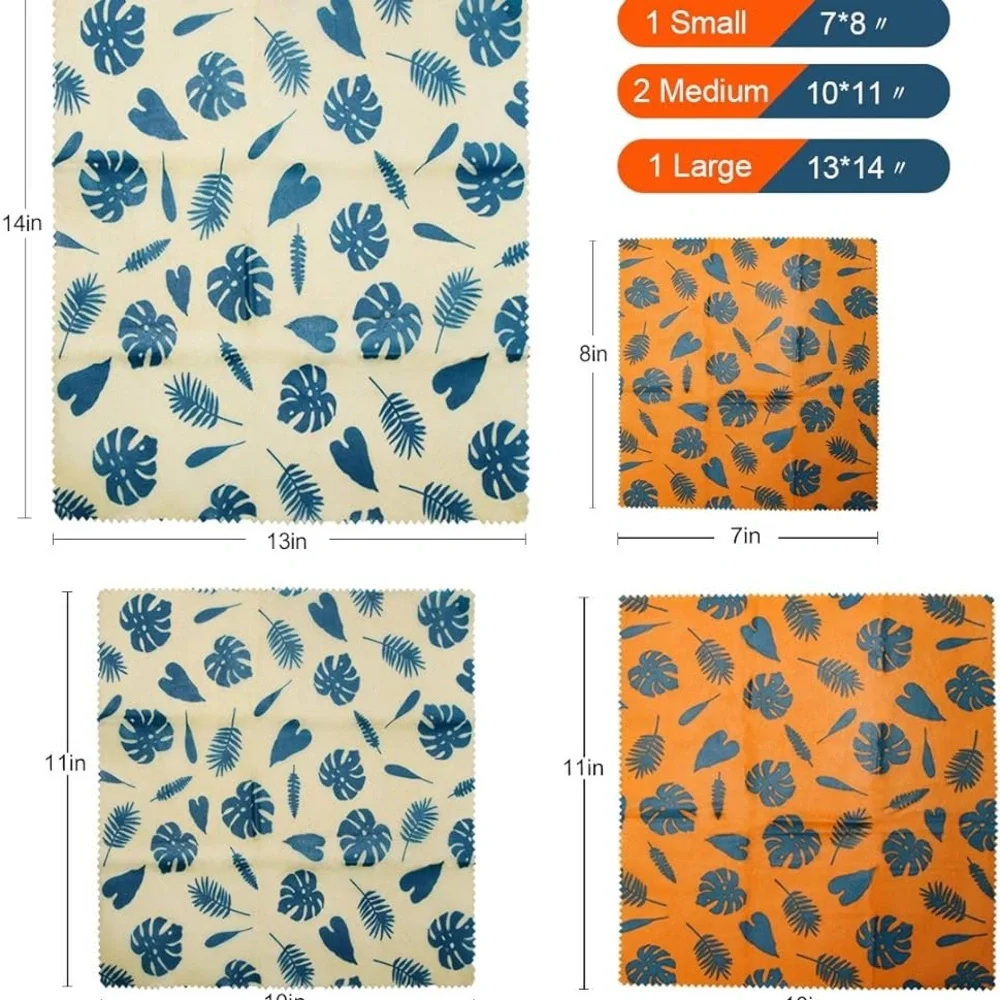 3 * BURER Food Wrap Assorted 4 Pack,Beeswax Food Wrap,Beeswax Wrap New